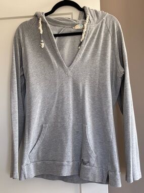 Roxy Light Gray V-Neck Hooded Pullover Sweatshirt